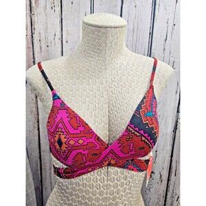 ALK Women's Small Billa Bong Wrap Style Tie Back Pink Bikini Top Swim Suit NEW